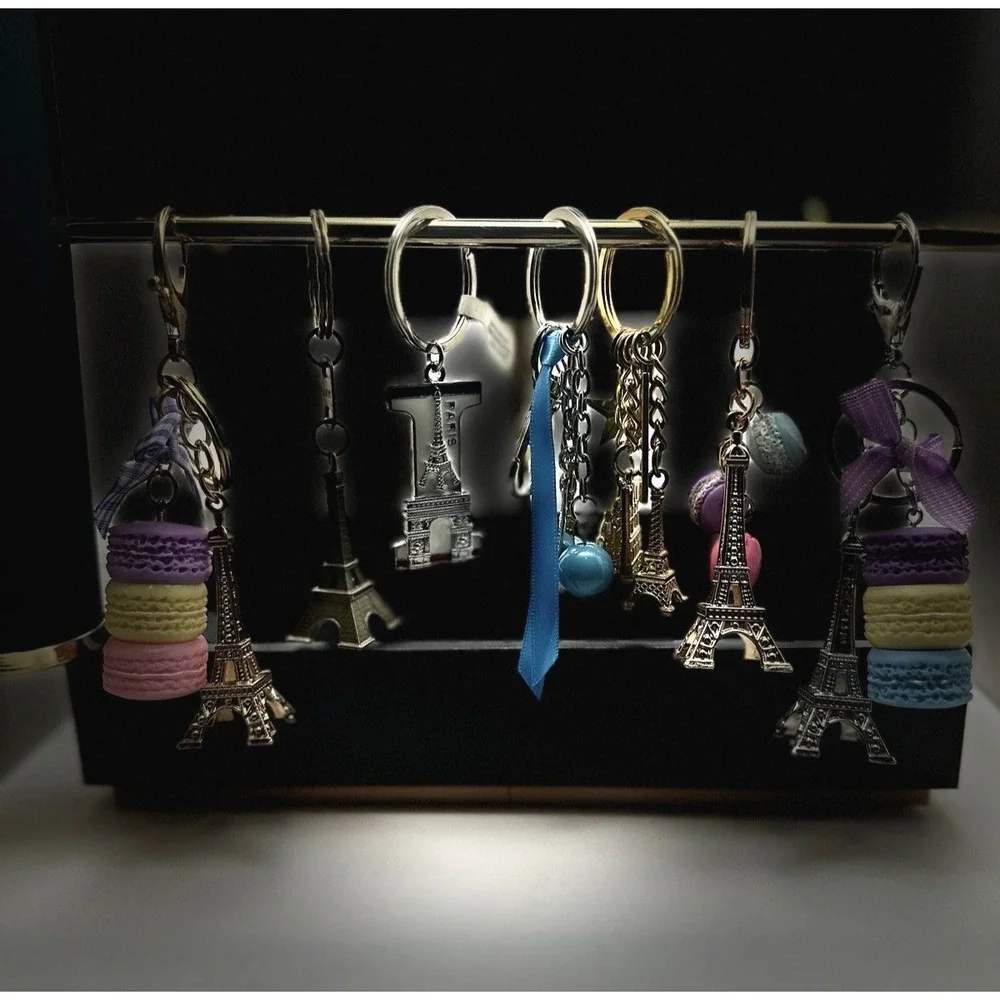 Paris Eiffel Tower Lot of‎ 7 Keychain / Purse Charm Macaron Charm France Travel
